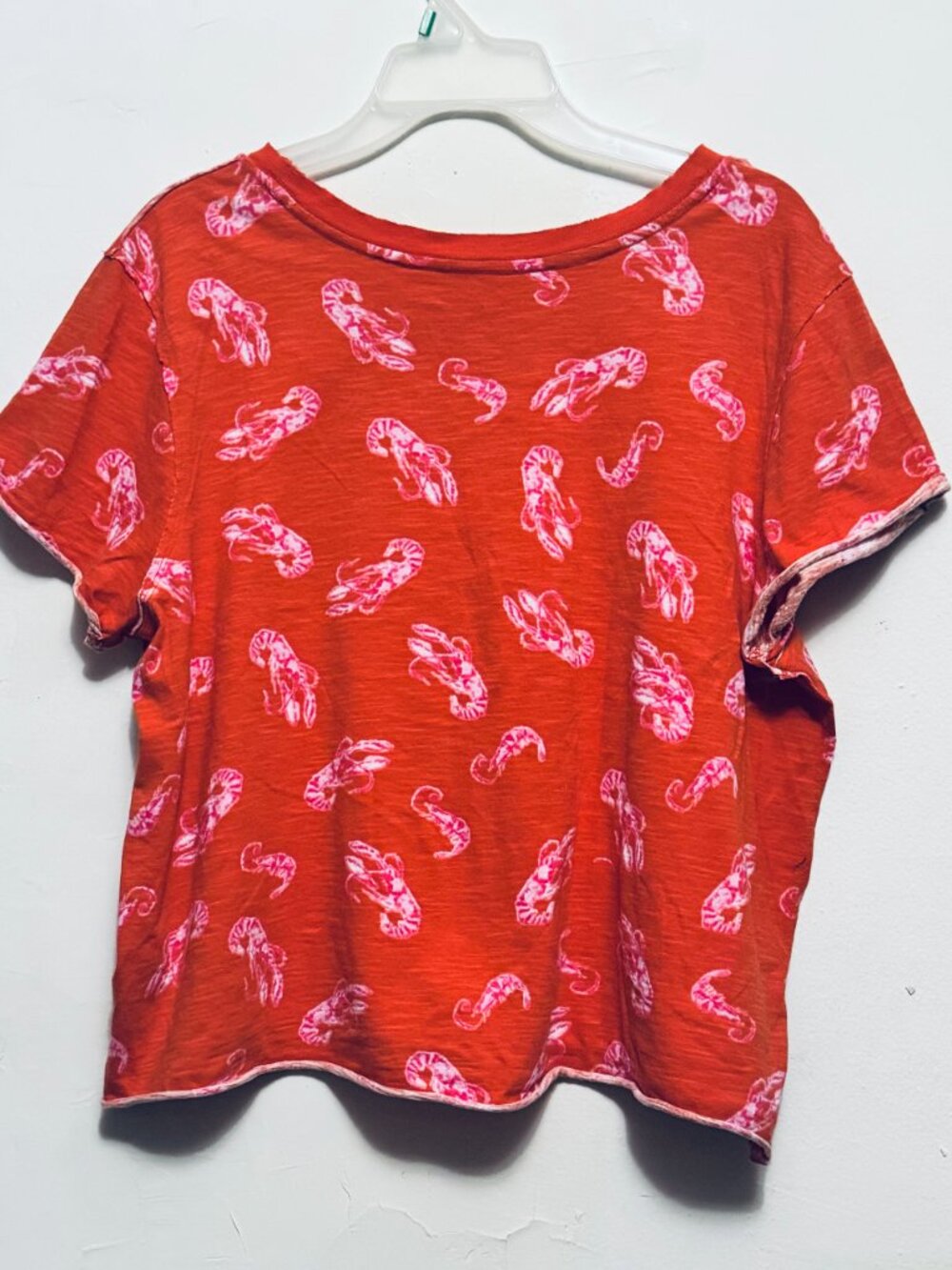Maeve by Anthropologie Coral Whimsical Shrimp & Crawfish Print T-shirt Size L - Picture 4 of 6